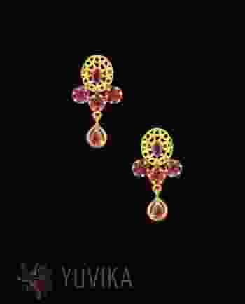 GOLD EARRINGS -STUDDED-  HANGINGS