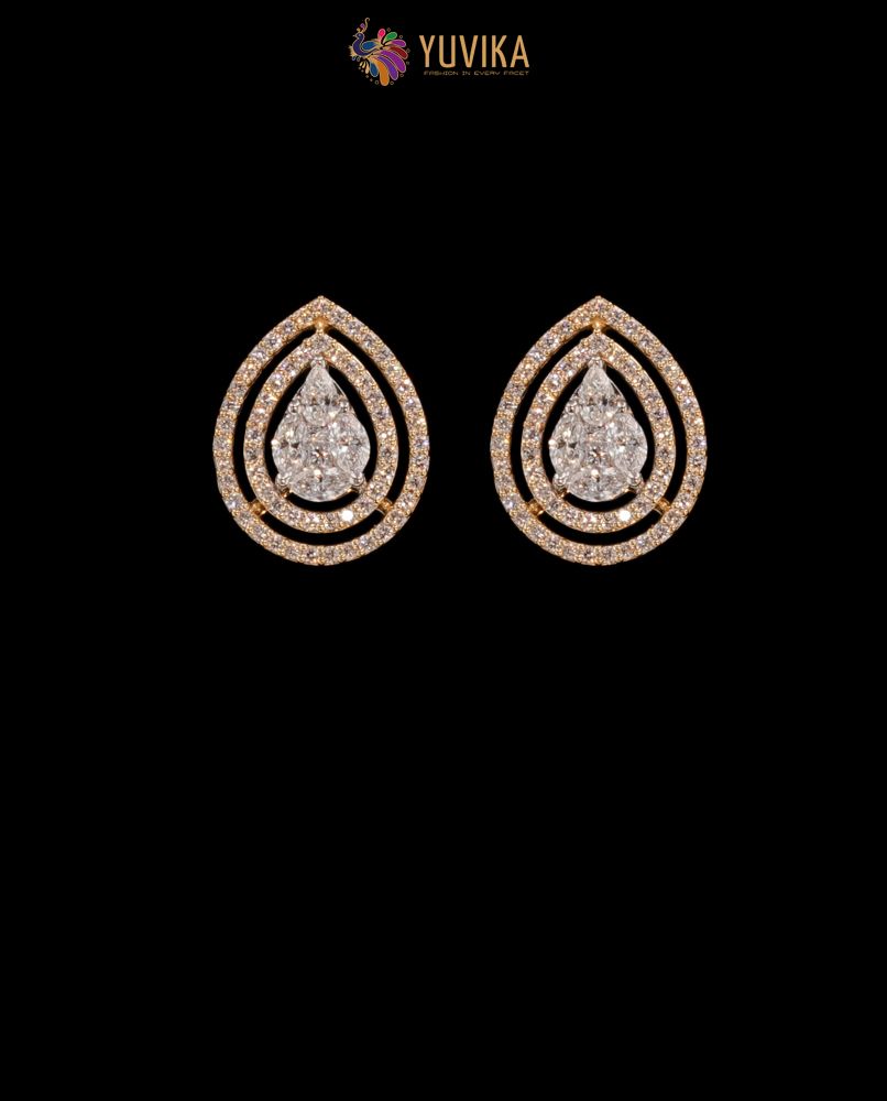 Cz Oval American Diamond Chand Earring With Rhodium Plating 421361 at Rs  2200/pair in Mumbai