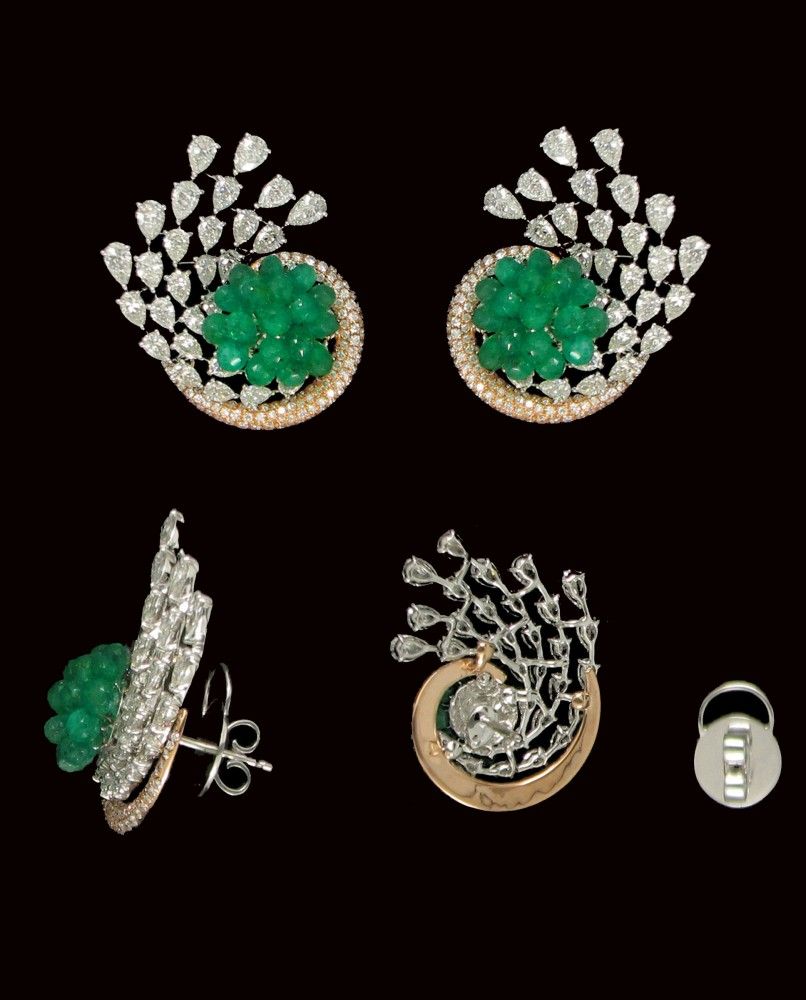 Art Deco Emerald Earrings| Autumn and May | Gold Designer Jewellery