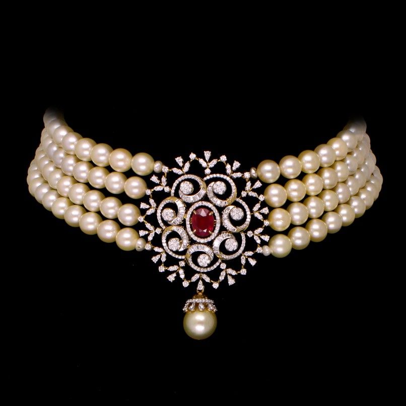 Pearl Choker Necklace for Women | Faux pearl necklace with Circle pend –  Indian Designs