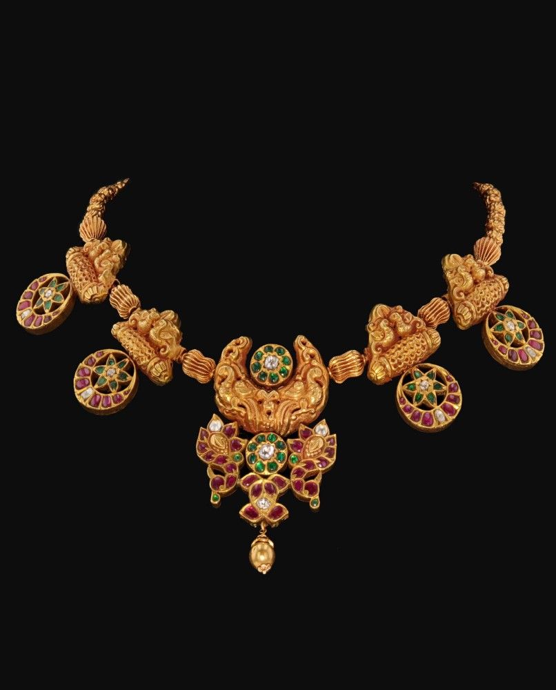 Antique Gold Necklace with Stone | Akshaya Gold & Diamonds | Buy Online