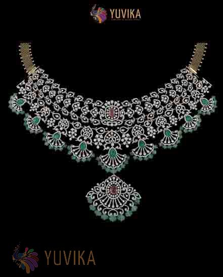 DIAMOND NECKLACE-DETACHABLE CHOKER - PRINCESS - PENDANT