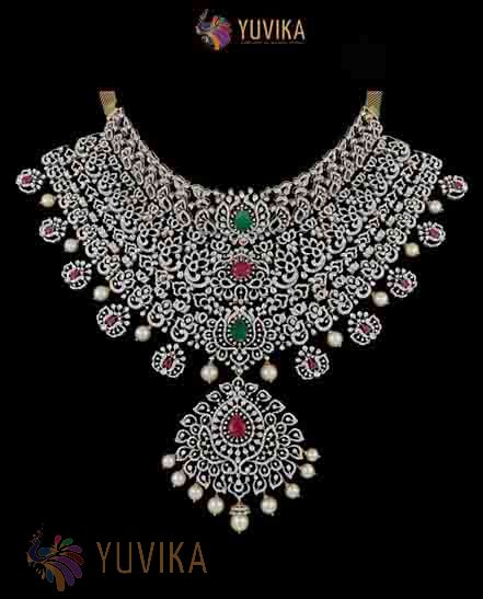 DIAMOND NECKLACE DETACHABLE CHOKER, PRINCESS, HAARAM, PENDANT