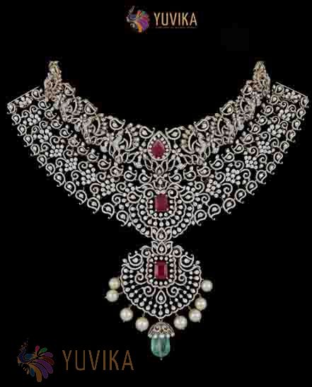 DIAMOND NECKLACE DETACHABLE CHOKER, PRINCESS, PENDANT
