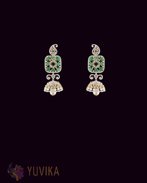 DIAMOND EMERALD EARRINGS- JHUMKAS