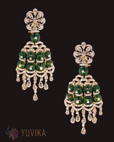 DIAMOND EARRINGS - EMERALD BEAD HANGINGS