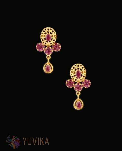 GOLD EARRINGS -STUDDED-  HANGINGS