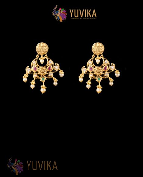 22K Gold Earrings studded with Pearls and Gem Stones