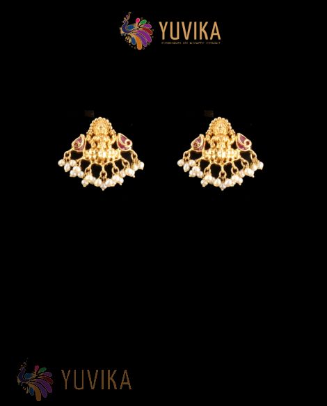 22K Gold Earrings studded with Pearls and Gem Stones