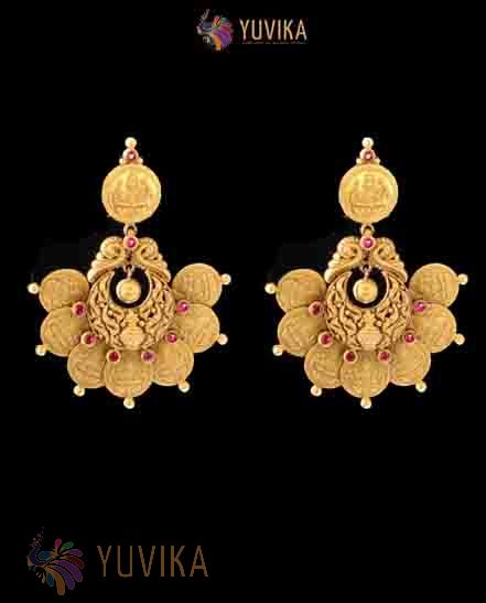 Classic Gold Plated Beads Hanging Flat Design Ear Studs|Kollam Supreme