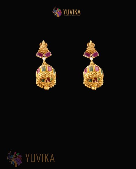 22K Gold Earrings studded with Pearls and Gem Stones