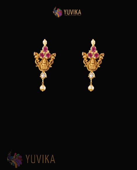 22K Gold Earrings studded with Pearls and Gem Stones