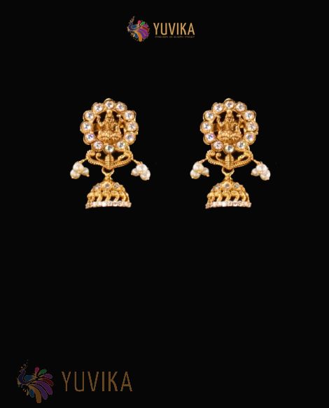 22K Gold Earrings studded with Pearls and Gem Stones