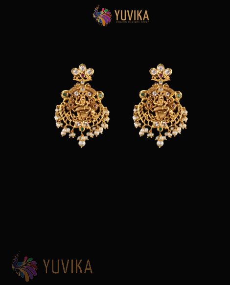 22K Gold Earrings studded with Pearls and Gem Stones