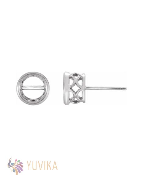 Solitaire Earring Setting 6.5mm -  Bezel Set - White