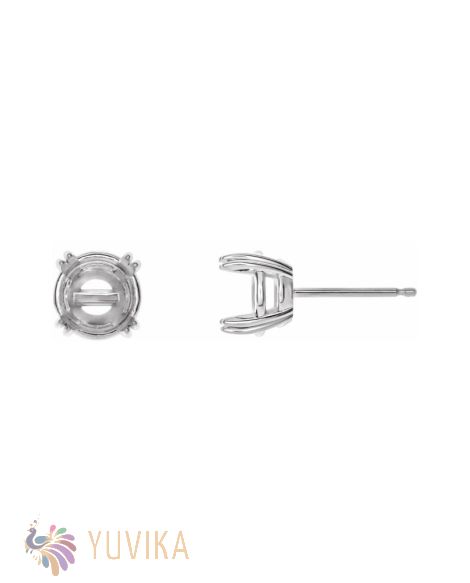 Solitaire Earring Setting 6.5mm - Four Prong - White