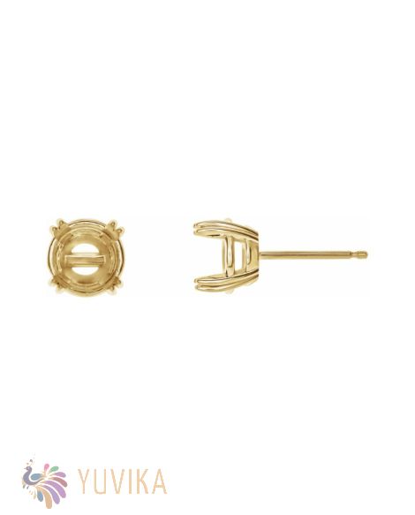 Solitaire Earring Setting 6.5mm - Four Prong -Yellow