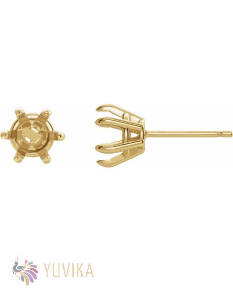 Solitaire Earring Setting 6.5mm - SixProng -Yellow