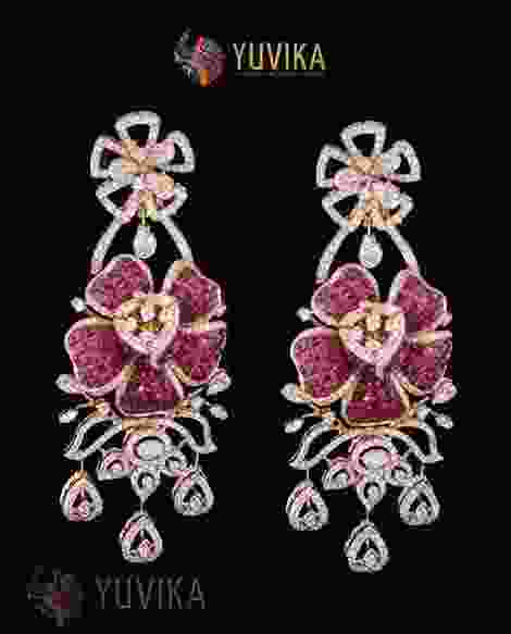 DIAMOND EARRINGS  - RUBY HANGINGS