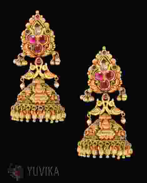 GOLD ANTIQUE EARRINGS - FLAT DIAMONDS-JHUMKAS