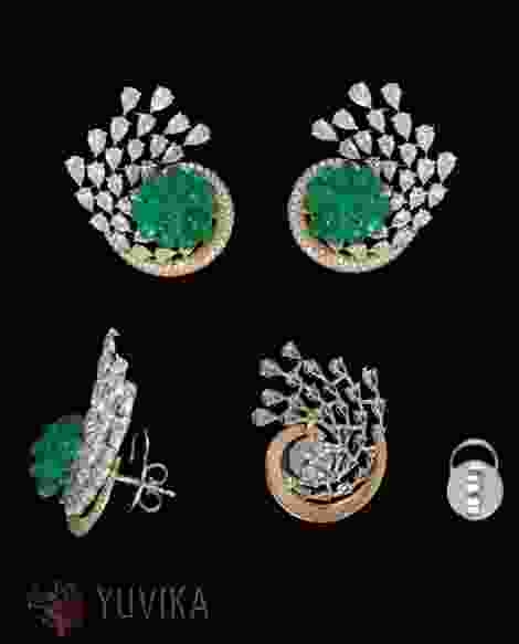 CHIC DIAMOND EMERALD EARRINGS-STUDS