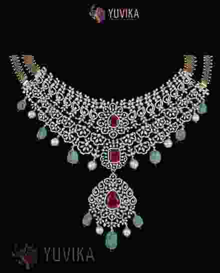 DIAMOND NECKLACE - DETACHABLE CHOKER, PRINCESS, PENDANT