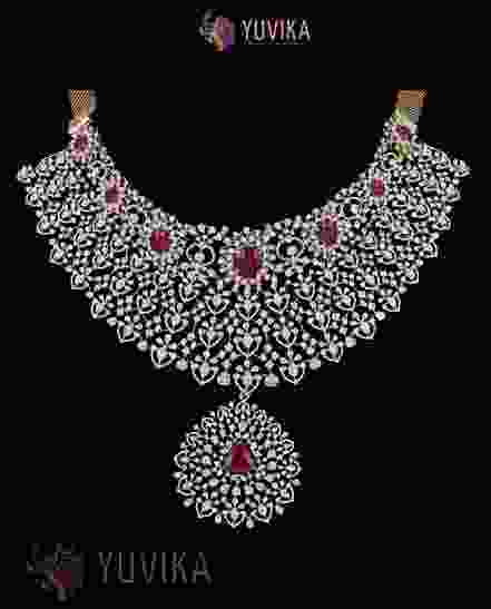 DIAMOND NECKLACE DETACHABLE CHOKER, PRINCESS, PENDANT