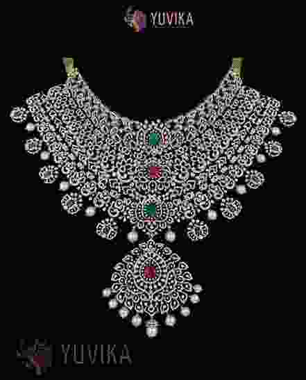 DIAMOND NECKLACE DETACHABLE CHOKER, PRINCESS, HAARAM, PENDANT