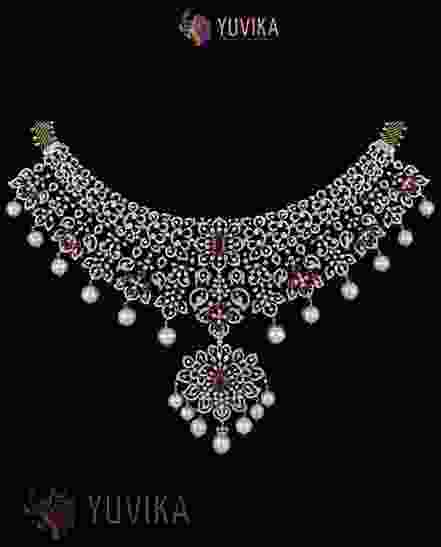 DIAMOND NECKLACE DETACHABLE CHOKER, PRINCESS, PENDANT