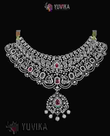 DIAMOND NECKLACE DETACHABLE CHOKER, PRINCESS, PENDANT