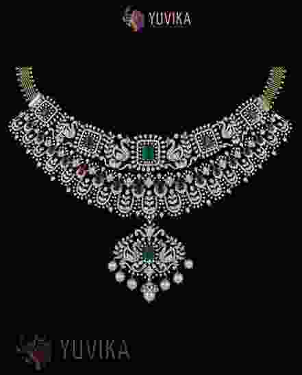 DIAMOND NECKLACE DETACHABLE CHOKER, PRINCESS, PENDANT