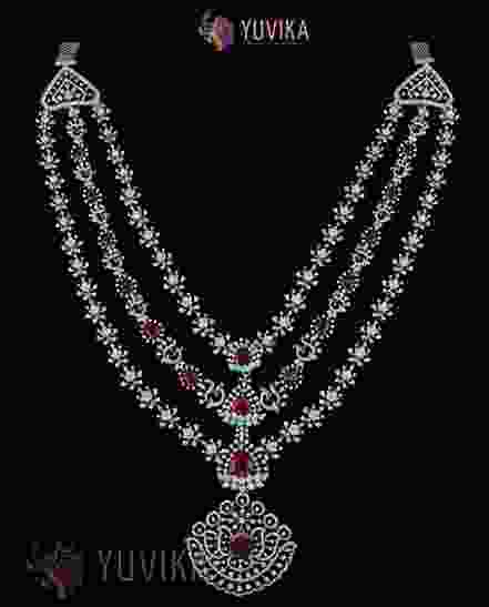 DIAMOND NECKLACE DETACHABLE THREE LAYERED HAARAM