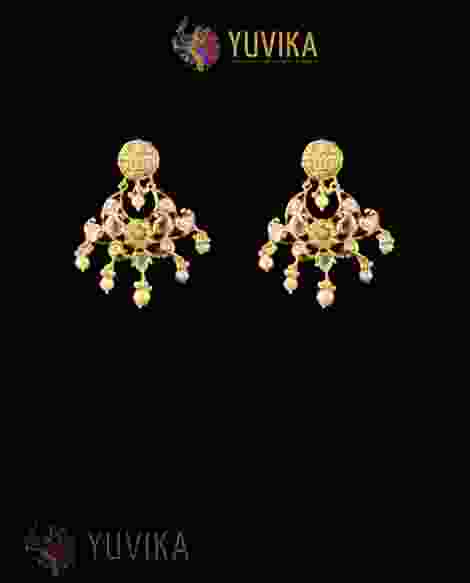 22K Gold Earrings studded with Pearls and Gem Stones