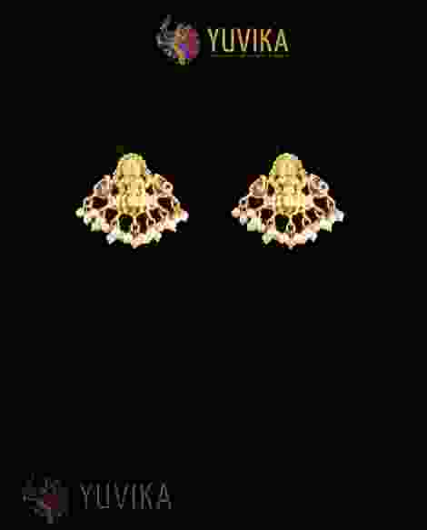 22K Gold Earrings studded with Pearls and Gem Stones