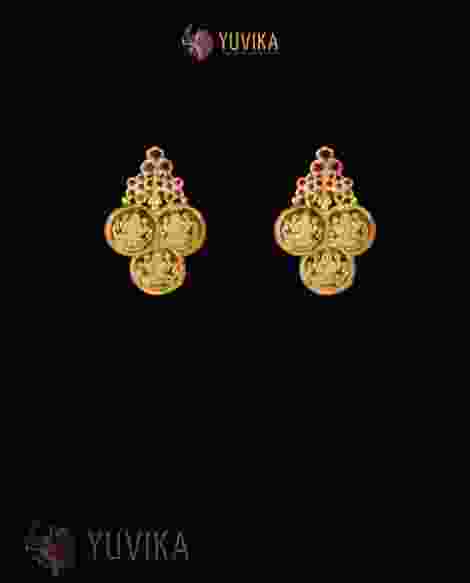 22K Gold Earrings studded with Pearls and Gem Stones