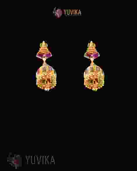 22K Gold Earrings studded with Pearls and Gem Stones