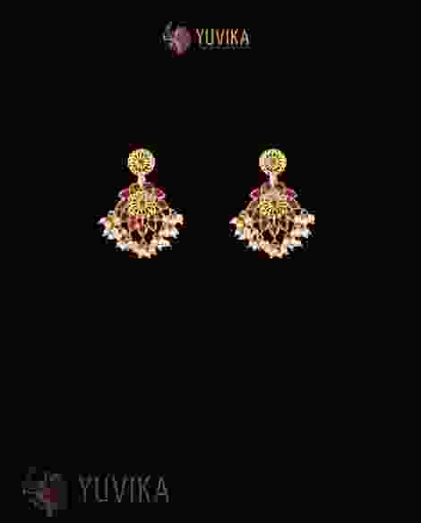 22K Gold Earrings studded with Pearls and Gem Stones