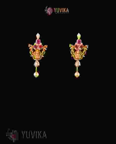 22K Gold Earrings studded with Pearls and Gem Stones
