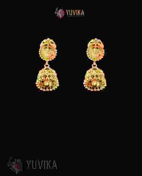 22K Gold Earrings studded with Pearls and Gem Stones