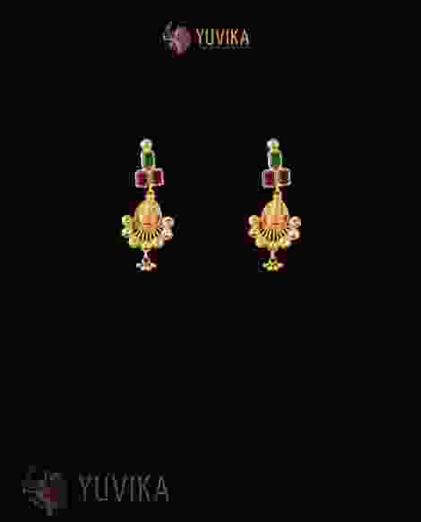 22K Gold Earrings studded with Pearls and Gem Stones