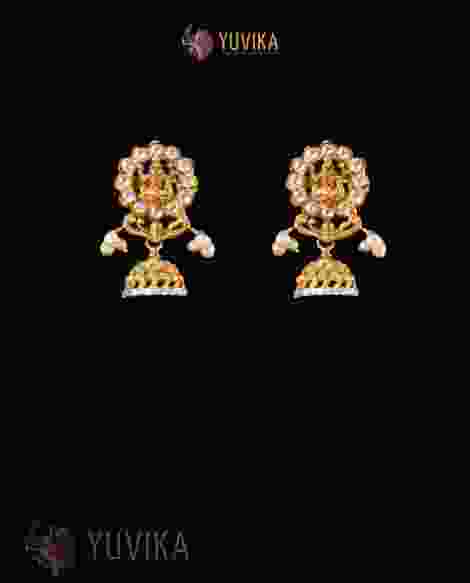 22K Gold Earrings studded with Pearls and Gem Stones