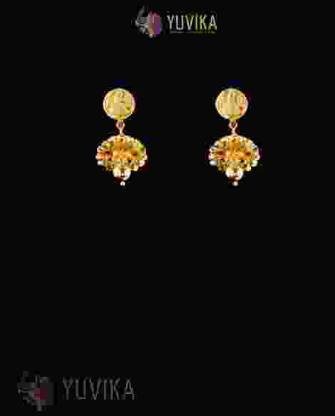 22K Gold Earrings studded with Pearls and Gem Stones