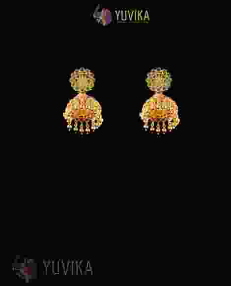 22K Gold Earrings studded with Pearls and Gem Stones