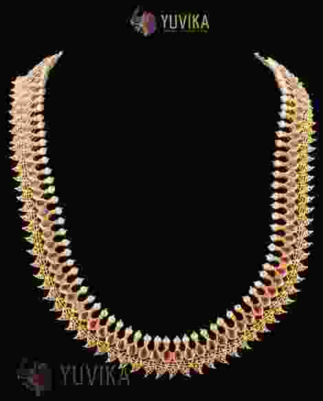 22K Gold Necklace studded with Pearls and Gem Stones