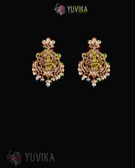 22K Gold Earrings studded with Pearls and Gem Stones