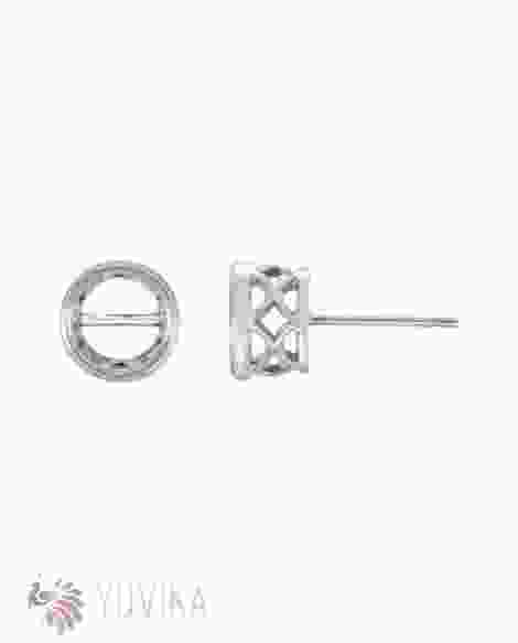 Solitaire Earring Setting 6.5mm -  Bezel Set - White 