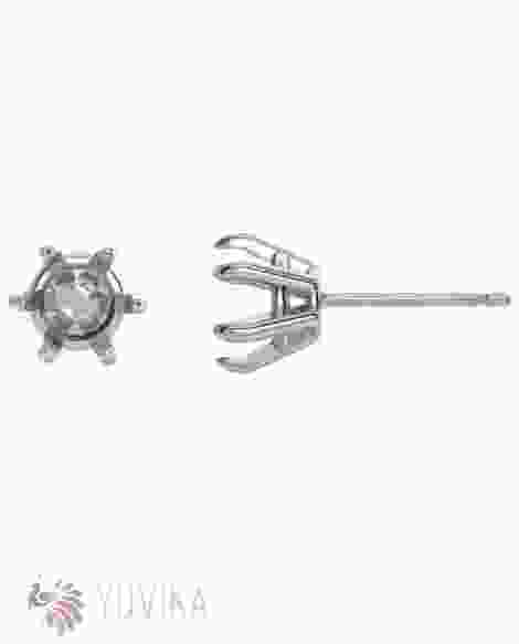 Solitaire Earring Setting 6.5mm - Six Prong - White