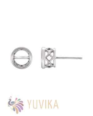 Solitaire Earring Setting 6.5mm -  Bezel Set - White 