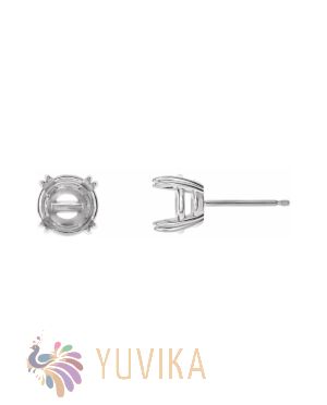 Solitaire Earring Setting 6.5mm - Four Prong - White