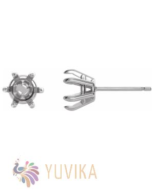 Solitaire Earring Setting 6.5mm - Six Prong - White